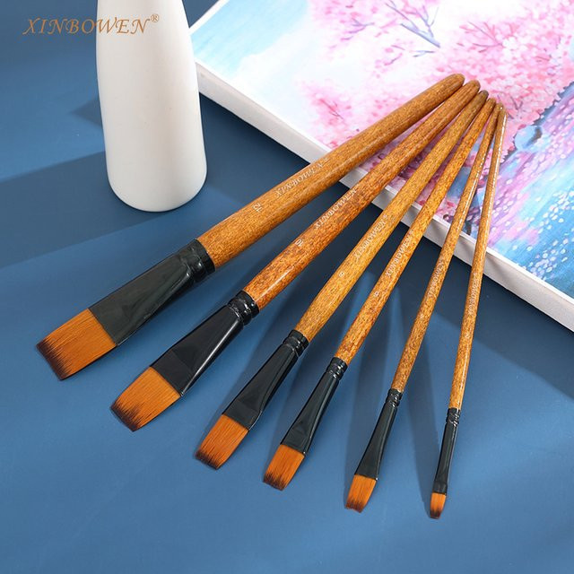 Xin Bowen Profi Flachpinsel Set für Künstler, 6 Stück, Braun - Bild 1