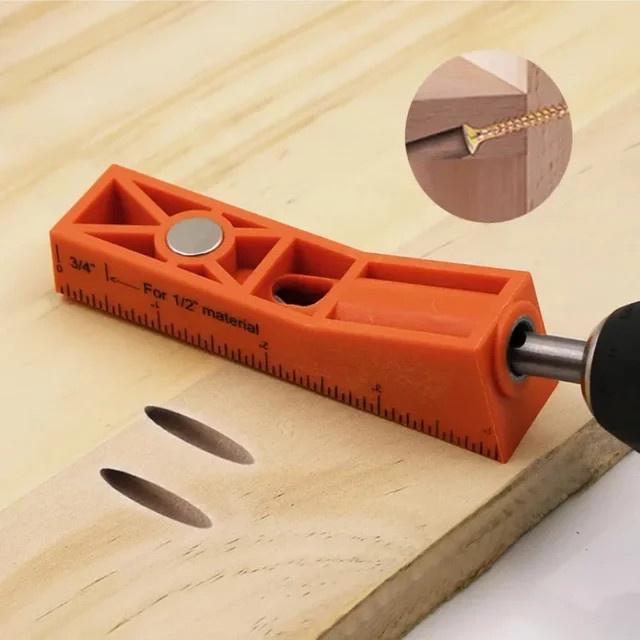 Wnew Taschenloch-Bohrvorrichtung in Orange als Schrägloch-Bohrführung für Holzbearbeitung und Möbelverbindungen - Bild 1