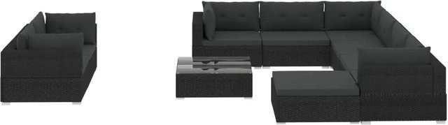 vidaXL 10-tlg Garten-Lounge-Set aus Poly Rattan in Schwarz mit Auflagen und Ottoman für Terrasse und Garten - Bild 1