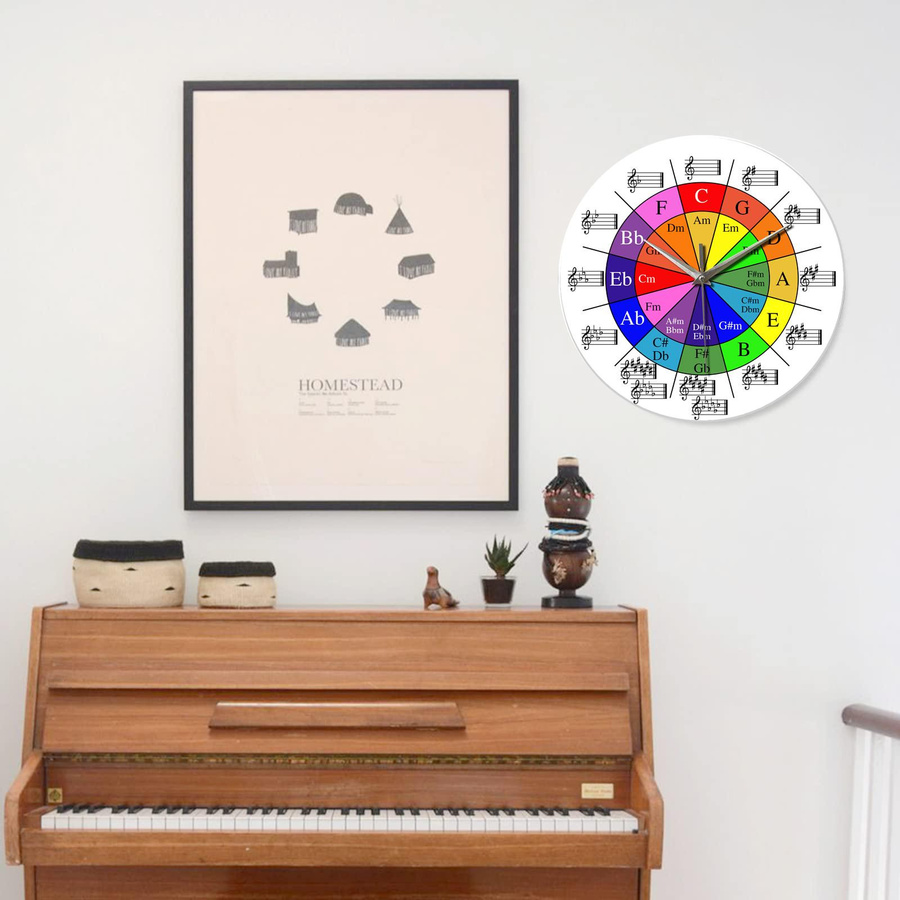 Linyi Toy Musik Wanduhr aus gehärtetem Glaskristall im klassischen Stil mit Notenmuster, Durchmesser: 30,48 cm - Bild 5