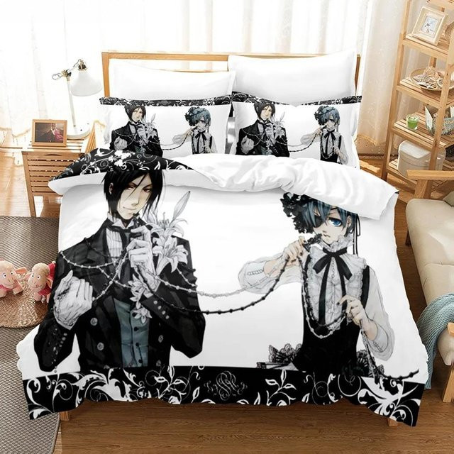 Black Butler Anime Bettwäsche Set aus Mikrofaser mit Sebastian und Ciel, Farbe Schwarz, B/H: 135 x 200 cm - Bild 1