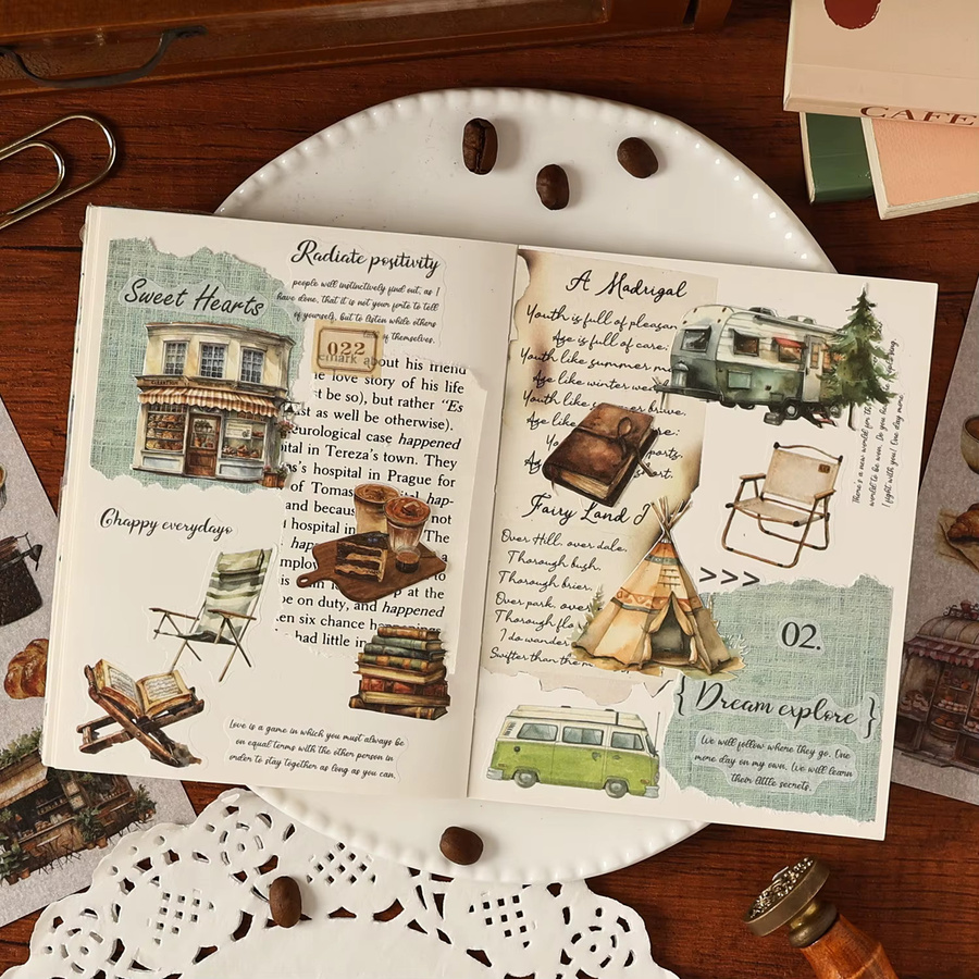 Hobbisland Vintage Camping Aufkleber mit Lebensmittelthema in Multicolour für Scrapbooking und DIY-Projekte - Bild 6