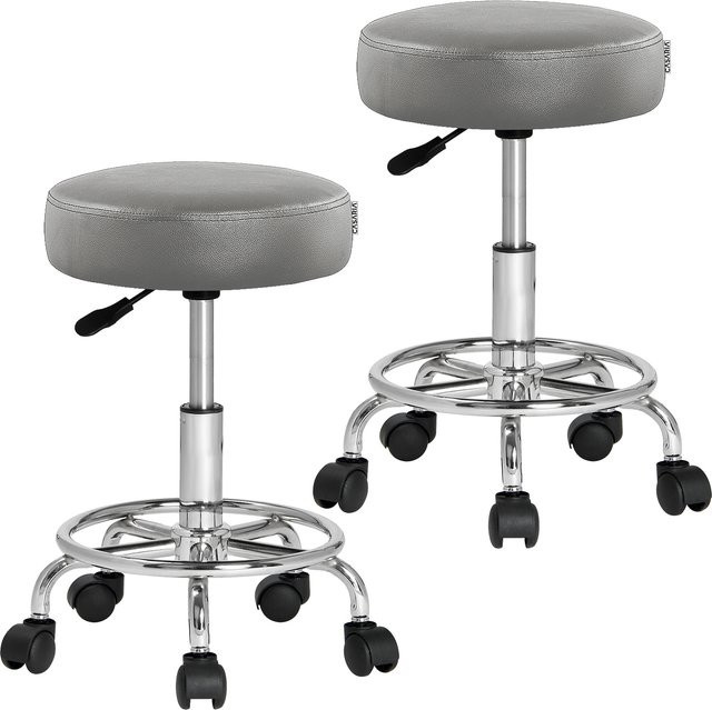 Casaria Rollhocker 2er-Set aus Kunstleder in Grau, 360 Grad drehbar mit Rollen für das Büro - Bild 1