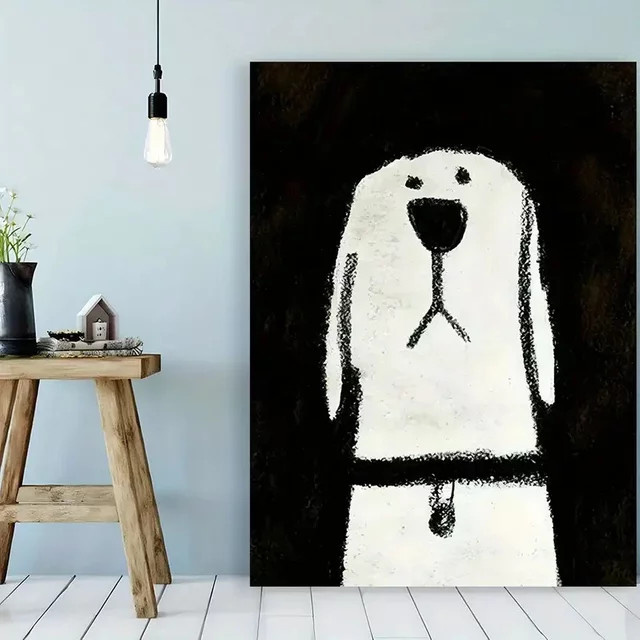 Potdemiel Leinwanddruck Hundemotiv Wandkunst in Schwarz und Weiß - Bild 1