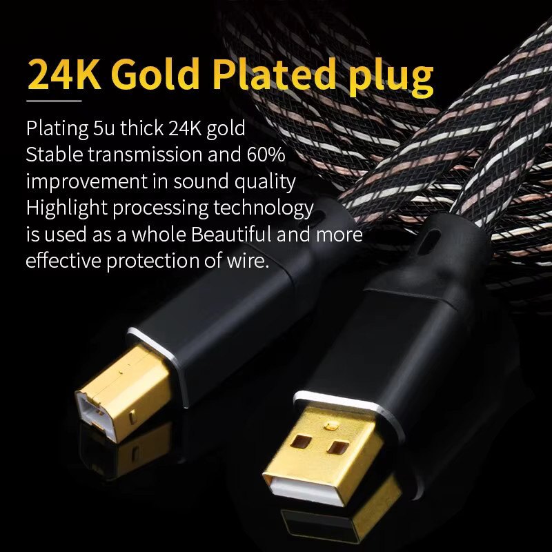 YYAUDIO HIFI USB OTG Kabel aus 6N OFC, USB Typ A auf Typ B Audio Kabel für DAC Decoder und Soundkarten, Schwarz - Bild 3