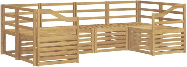 vidaXL Outdoor-Sofagarnitur 6-teilig aus Massivholz Akazie in Weiß mit L-Form und Latten-Design, B/T/H: 245 x 126,5 x 73 cm - Bild 1