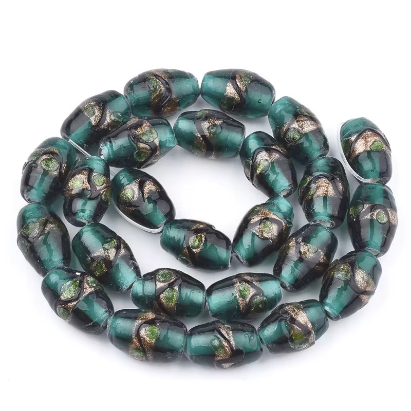 Perlen, Gold, Sand-Lampwork, dunkles Cyan, 15–18 x 10–12 mm - Bild 2