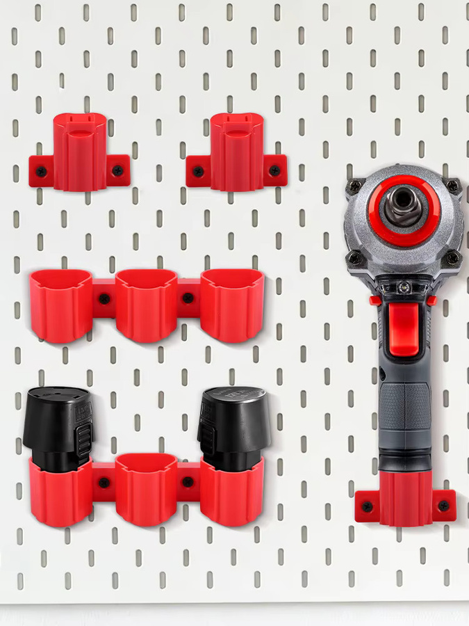 16er Set Batteriehalter und Werkzeughalter für Milwaukee M12 12V, Wandmontage aus Kunststoff in Rot - Bild 7