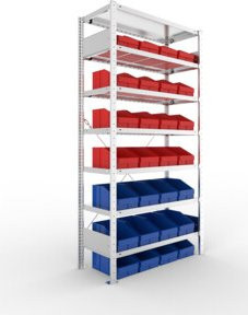 Meta Steckregal S3 CLIP 100 mit 7 Böden, verzinkt, blau/rot, B/T/H: 100 x 40 x 200 cm - Bild 1