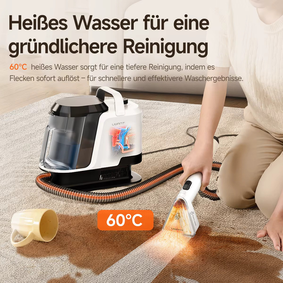 Uwant Y100 Dampf-Teppichreiniger in Weiß mit 18kPa Saugfunktion, 1750W und Selbstreinigung für Sofa, Auto und Haustiere - Bild 3