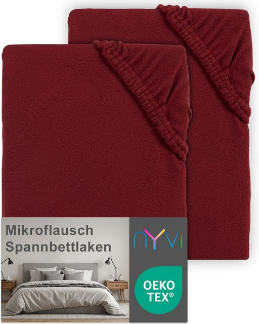 NYVI DreamScience Mikroflausch Spannbettlaken 2er Pack, Farbe: Bordeaux, B/T: 100 x 200 cm - Bild 1