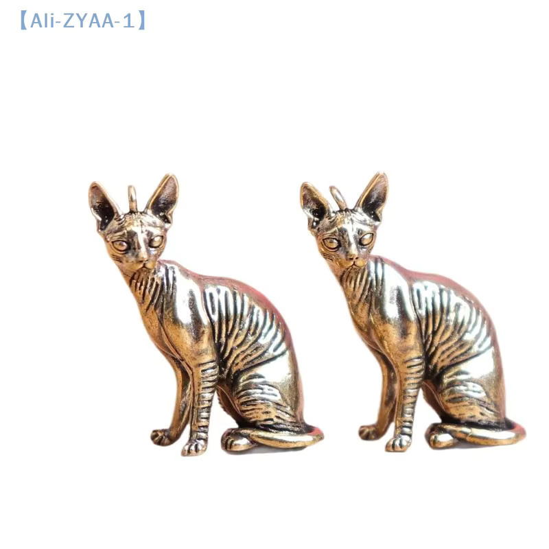 JETTING Dekofigur Kleine Haarlose Katze aus massivem Messing in Gold als Vintage Tierstatue für die Tischdekoration - Bild 2