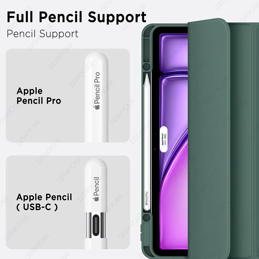 DZSWYCASE Schutzhülle für iPad Pro 12.9 (2018-2022) und iPad Air 13 M2 M3 M4 mit Stifthalter und Auto-Wake-Sleep-Funktion, Farbe: Schwarz oder Grün - Bild 5