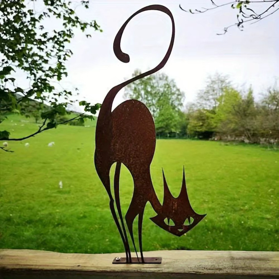 CIFBUY Rustikale Schmiedeeisen-Katzen-Gartenfigur für Halloween-Dekoration in Braun - Bild 2
