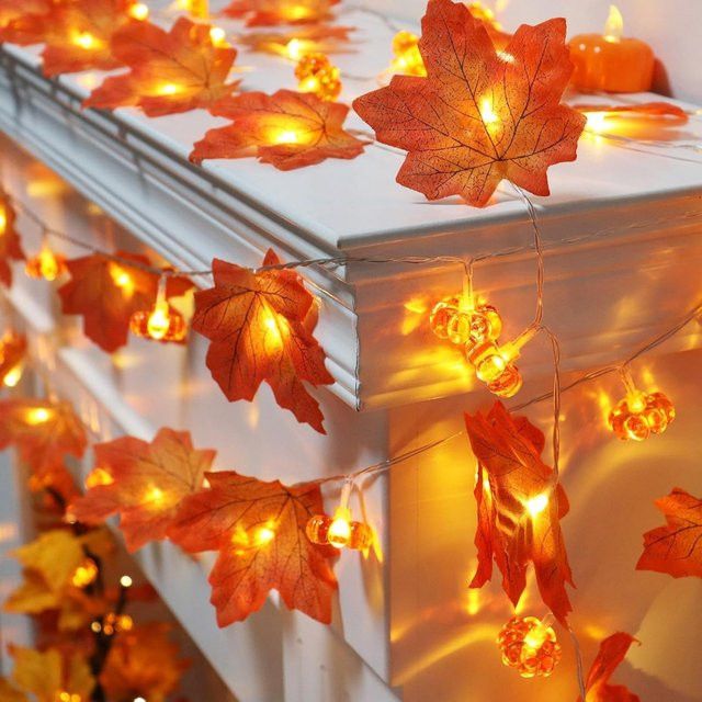 Peach Forest LED Herbstgirlande mit Ahornblättern und 3D Kürbissen für Halloween und Party-Dekoration, Batteriebetrieben - Bild 1