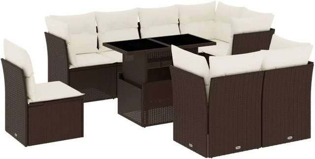 vidaXL 9-tlg Garten-Sofagarnitur aus braunem Poly-Rattan mit Kissen Modell 11 - Bild 1