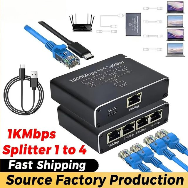 Regaton Gigabit-Ethernet-Switch LAN-Adapter Schwarz mit 1000 Mbit/s für Router und Laptop - Bild 1