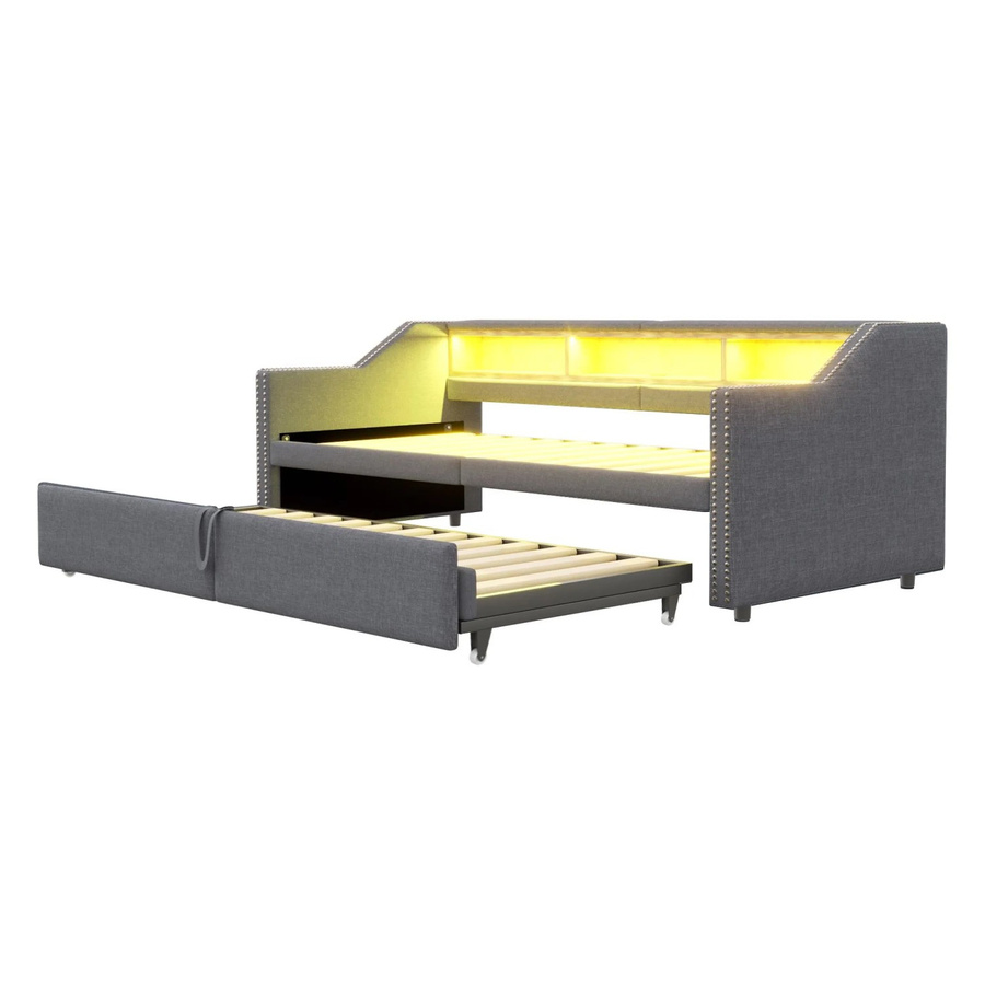Merax Schlafsofa mit LED-Beleuchtung, USB-Ladeanschluss und Stauraum, Dunkelgrau, B/T/H: 180 x 200 cm - Bild 2