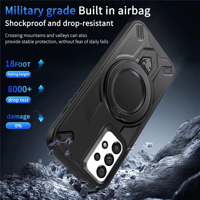 Stand Armor Magnetische Stoßfeste Handyhülle für Samsung Galaxy A-Serie kompatibel mit MagSafe in Schwarz oder Silber - Bild 4