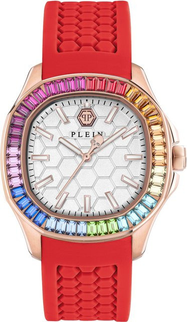 Philipp Plein Damenuhr, Quarz, Edelstahl, 38 mm, Silikon, Weiß, 5 ATM - Bild 1