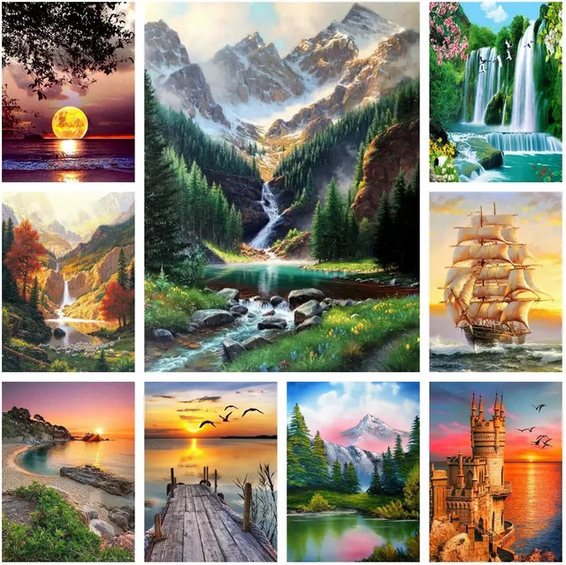 YUTTEE DIY 5D Diamantmalerei Landschaft Wald Mosaik Kunstbild mit Strass Steinen in Multicolor zur Wandmontage - Bild 1