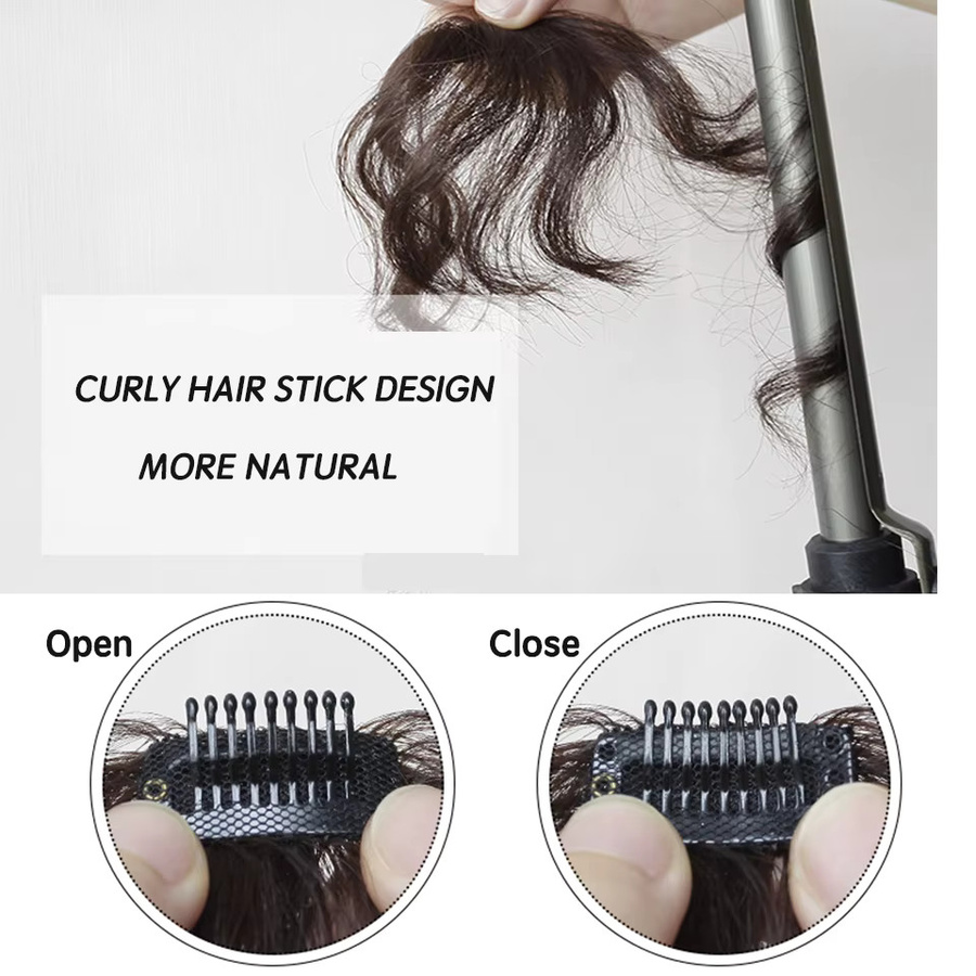 LUPU Clip-in-Haarverlängerungen, synthetisch, lockig, Pony, Schwarz, Braun - Bild 5