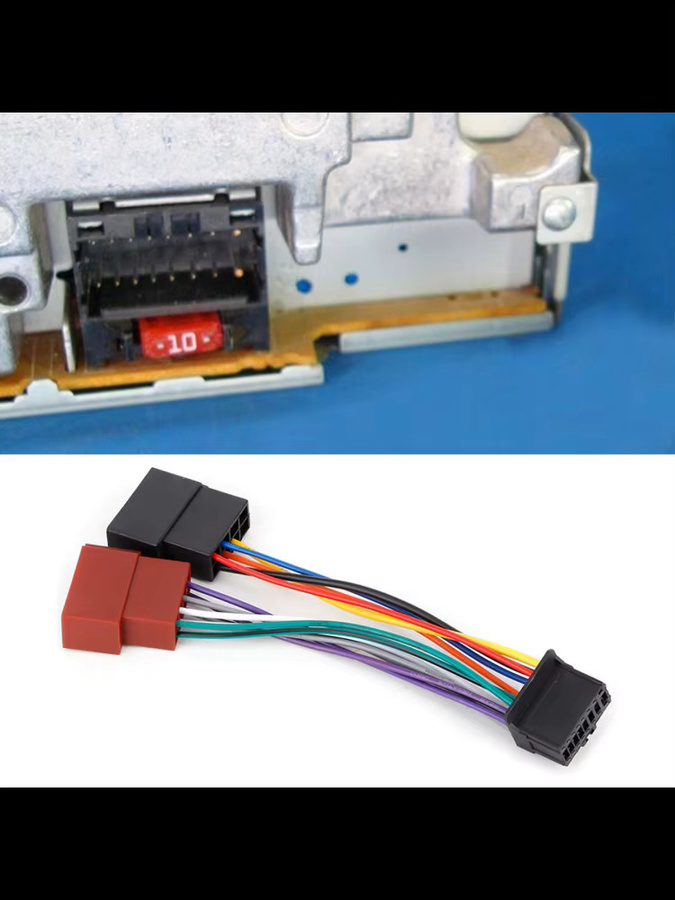 Qiilu 16-poliger Stereo-Kabelbaum mit 16-poligem Anschluss auf ISO 8-poligen Stecker in Multicolor für Fahrzeuge ab Baujahr 2003 - Bild 6