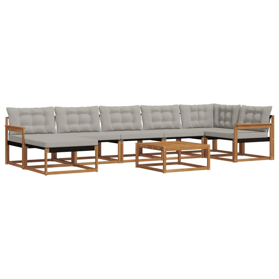 vidaXL Outdoor-Sofagarnitur 8-teilig L-Form aus Akazienholz mit Textilene und Kissen in Hellgrau - Bild 2