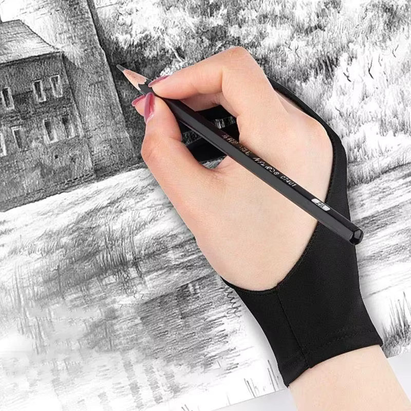 Anti-Schmutz Malhandschuhe in Schwarz für Tablet und Skizzen mit Zwei-Finger-Design - Bild 5