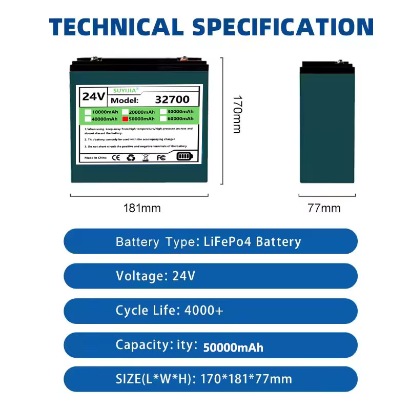 SUYIJIA LiFePO4 32700 Akku-Pack 24V 50Ah in Schwarz mit integrierter 100A BMS Schutzplatine - Bild 2