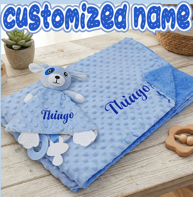 NanBeiCat Personalisiertes Baby-Namens-Schlafset aus 100% Baumwolle mit Tiermotiven in Blau - Bild 1