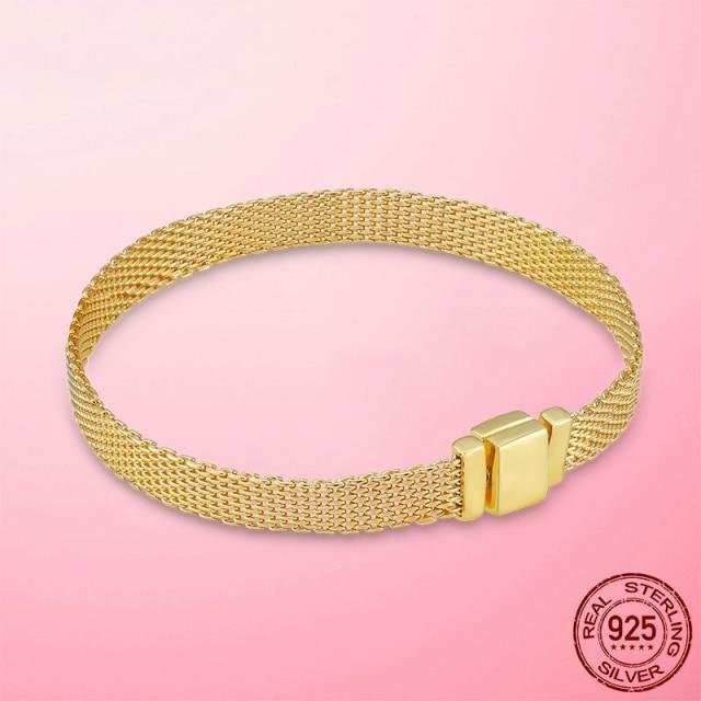 YIRAN Jewelry Mesh-Armband, 925 Sterling Silber, Goldfarbe, 18cm, Unisex - Bild 1
