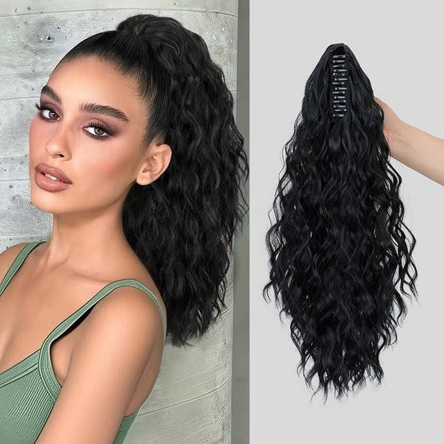 Haarverlängerung Clip-in Pferdeschwanz, synthetisch, gewellt, schwarzblond, 18 Zoll, Damen - Bild 1