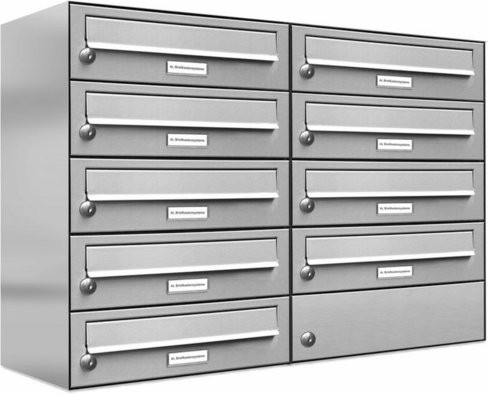 AL Briefkastensystem für 9 Parteien, Aufputzmontage, silberfarben, B/H/T: 153,473 x 57,5 x 27,5 cm - Bild 1