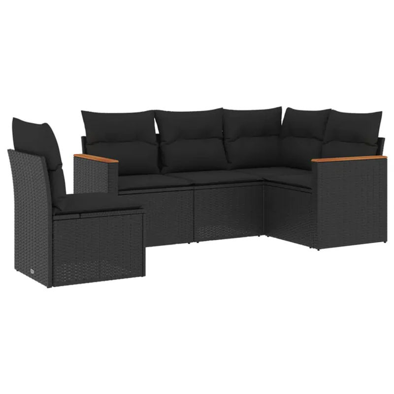 vidaXL 5-tlg Garten-Sofagarnitur in L-Form aus schwarzem Poly-Rattan mit Kissen und pulverbeschichtetem Stahlgestell - Bild 2