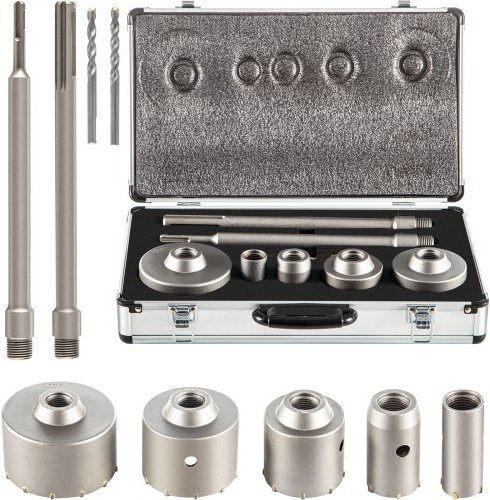 VEVOR Beton Bohrkronen Set 11-teilig mit SDS Max und SDS Plus Aufnahme, Carbide Tipped Lochsägen für Mauerwerk, Ziegel und Beton, Farbe: Silber - Bild 1