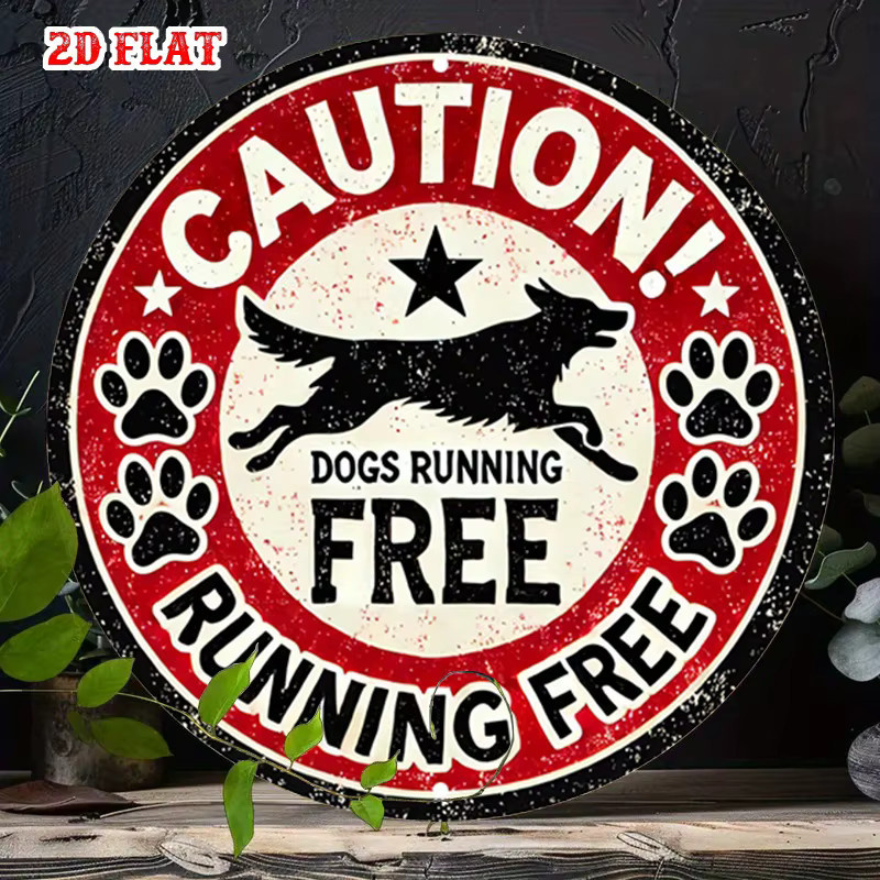 Potdemiel Rundes Aluminium-Metallschild Vorsicht Dogs Running Free mit Hundedesign in Rot, Durchmesser: 20 cm - Bild 6