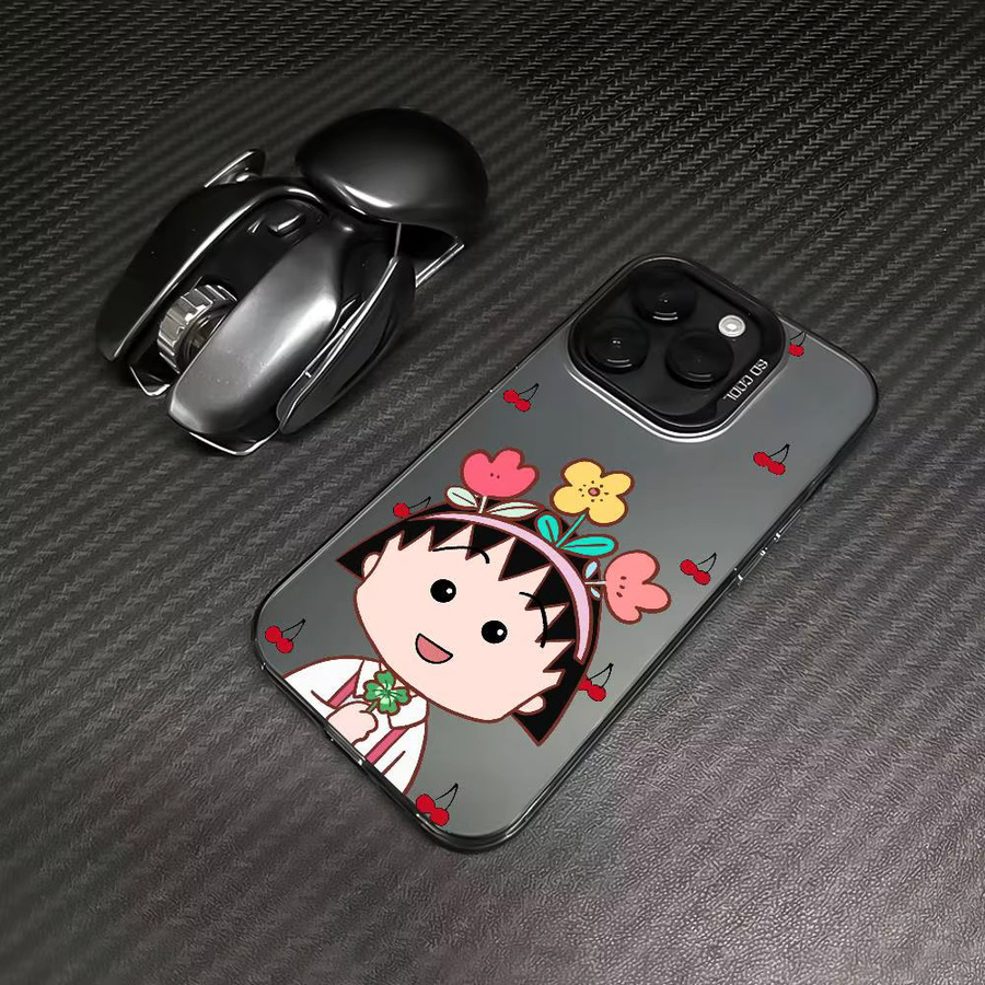 Chibi Maruko Chan Handyhülle mit Metallknöpfen für iPhone 12 bis iPhone 17 Pro Max - Bild 2