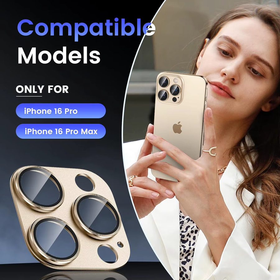 Metall-Kameraobjektivschutz für iPhone 16 Pro Max 17 Air 15 Plus 14 13 Mini 16Pro 15Pro 14Pro 13Pro in Schwarz und Gold - Bild 6
