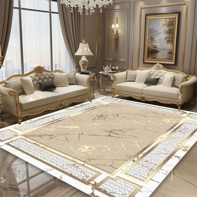 Karpetti Luxusteppich im europäischen Stil mit geometrischem Design, Gold und Beige, rutschfest, B: 180 cm, T: 280 cm - Bild 1