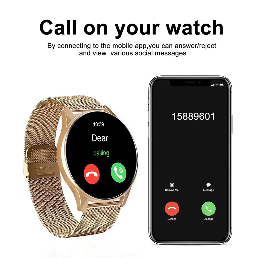Ola Esporte Smartwatch mit 1,28 Zoll Display für Männer und Frauen in Grau oder Gold mit Sprachanruf-Funktion, Herzfrequenz- und Schlafüberwachung sowie Benachrichtigungs-Vorschau - Bild 1