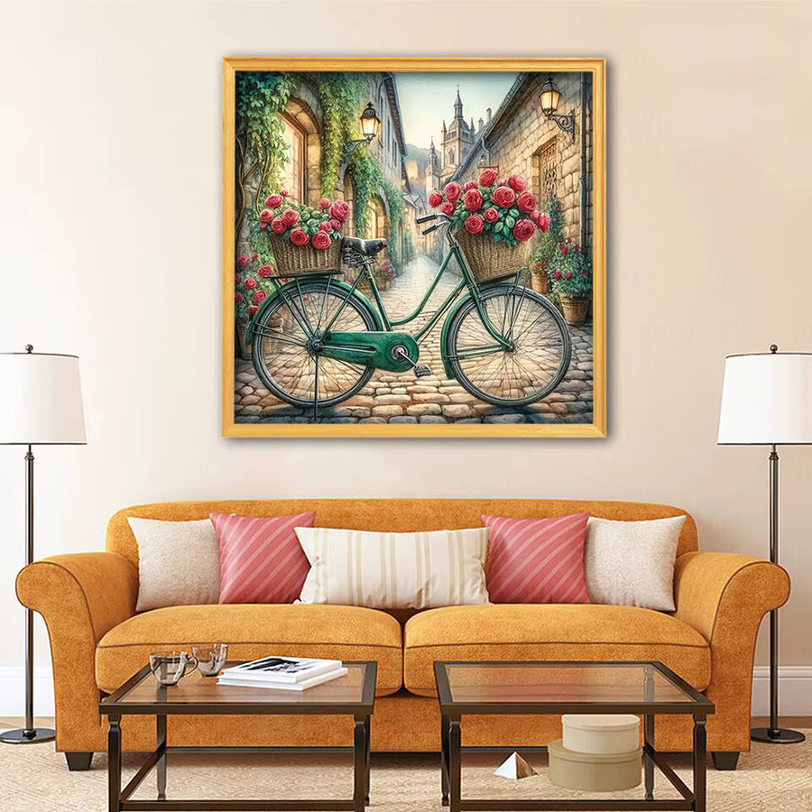 Potdemiel 5D Diamantmalerei Set mit Blumen und Fahrrad als Wanddeko in Multicolour, B/H: 20 x 20 cm - Bild 3