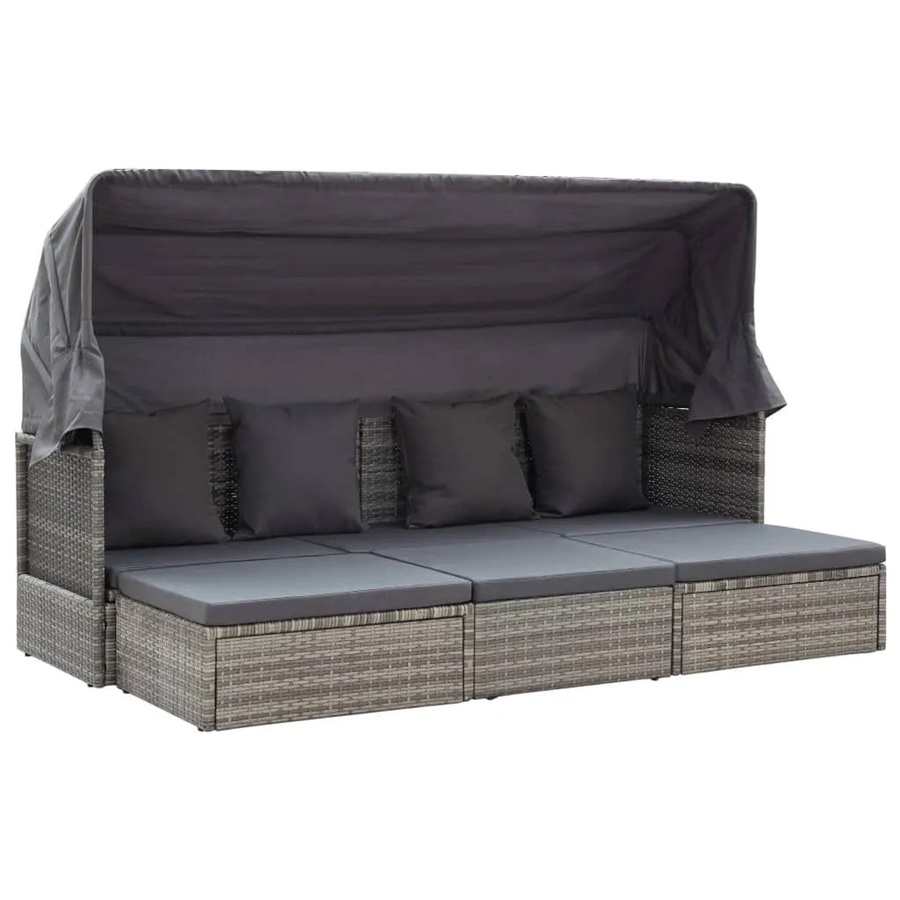 vidaXL Garten-Sonneninsel aus Poly Rattan mit Sonnendach und Beistelltisch in Grau - Bild 2