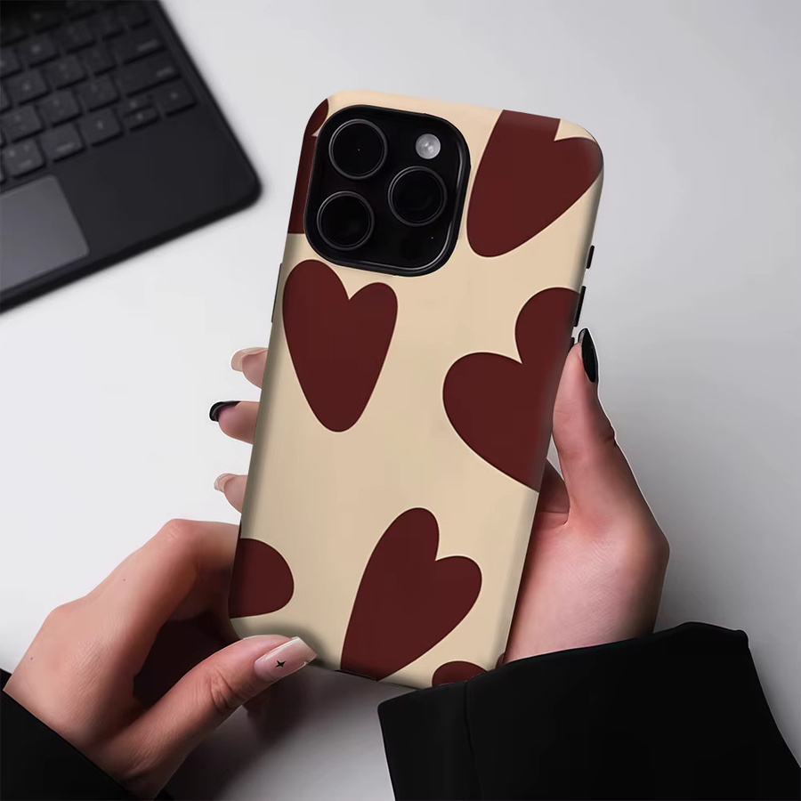Potdemiel Handyhülle mit Herz-Design für iPhone 17 16 15 14 13 Pro Max Plus, burgunderrot, robuste doppellagige Magnet-Hülle - Bild 3