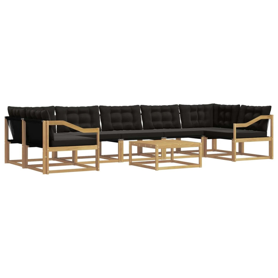 vidaXL Outdoor-Sofagarnitur aus Akazienholz mit Textilene-Polstern und Kissen, 8-teiliges L-Shape Set in Weiß, Schwarz und Braun, B/T/H: 79 x 79 x 37 cm - Bild 2