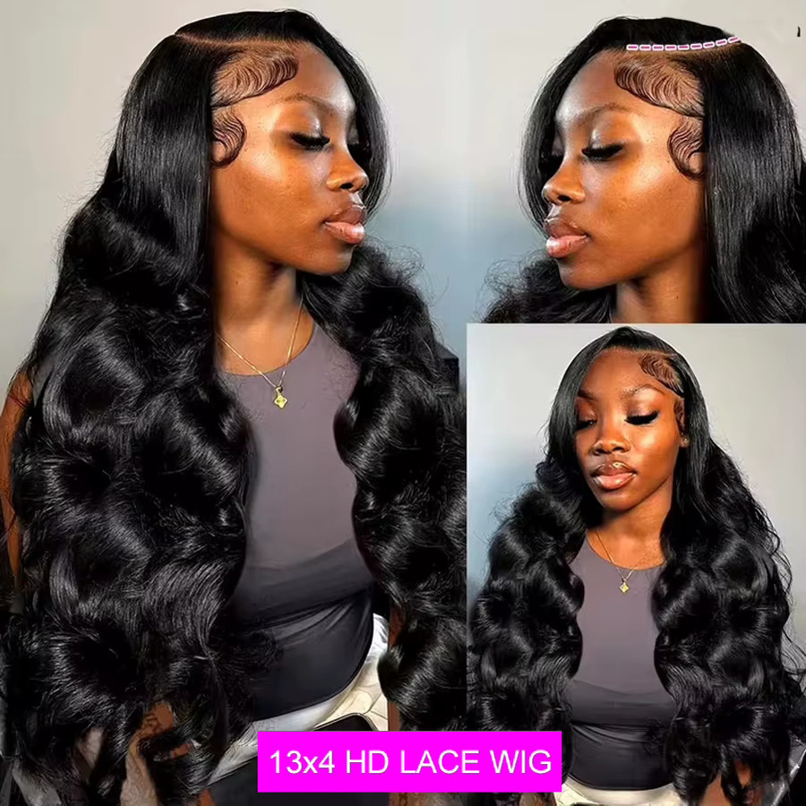 QZOQZO Body Wave Lace Front Perücke aus Echthaar, Schwarz, Damen - Bild 2