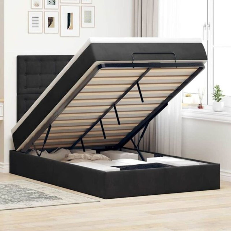 Vidaxl Ottoman Polsterbett mit Matratze aus Samt in Schwarz, B/T/H: 190 x 120 x 128 cm - Bild 1