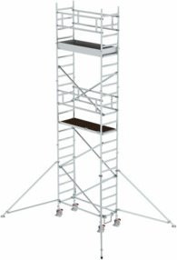 MUNK Günzburger Alu-Rollgerüst mit Ausleger-Plattformen in Silber, Länge: 180 cm, maximale Arbeitshöhe: 7,4 m - Bild 1