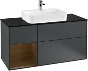 V&B Waschtischunterschrank Finion in Walnuss veneziano und matt weiß lackiert, Breite: 120 cm, Tiefe: 50,1 cm, Höhe: 50,1 cm - Bild 1
