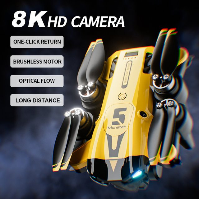 CONUSEA M5 Drohne Professional 8K mit drei Kameras, Hindernisvermeidung, optischer Flusspositionierung und bürstenlosem Motor in Gelb - Bild 1